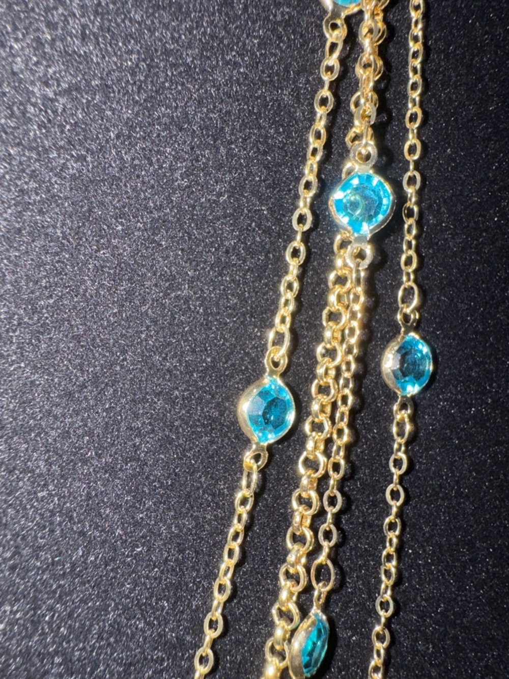 Gold Layered Cross Necklace with Turquoise Crystal Gems NIB - Picture 6 of 9